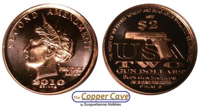 2010 $2 Gun Dollar 1 Ounce Copper Round